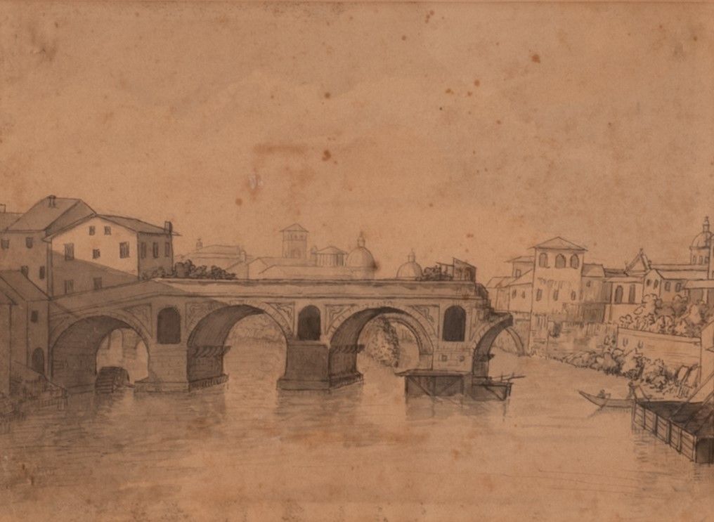 Lotto di 6 disegni raffiguranti vedute di Roma