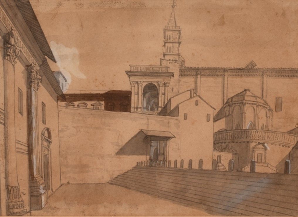 Lotto di 6 disegni raffiguranti vedute di Roma