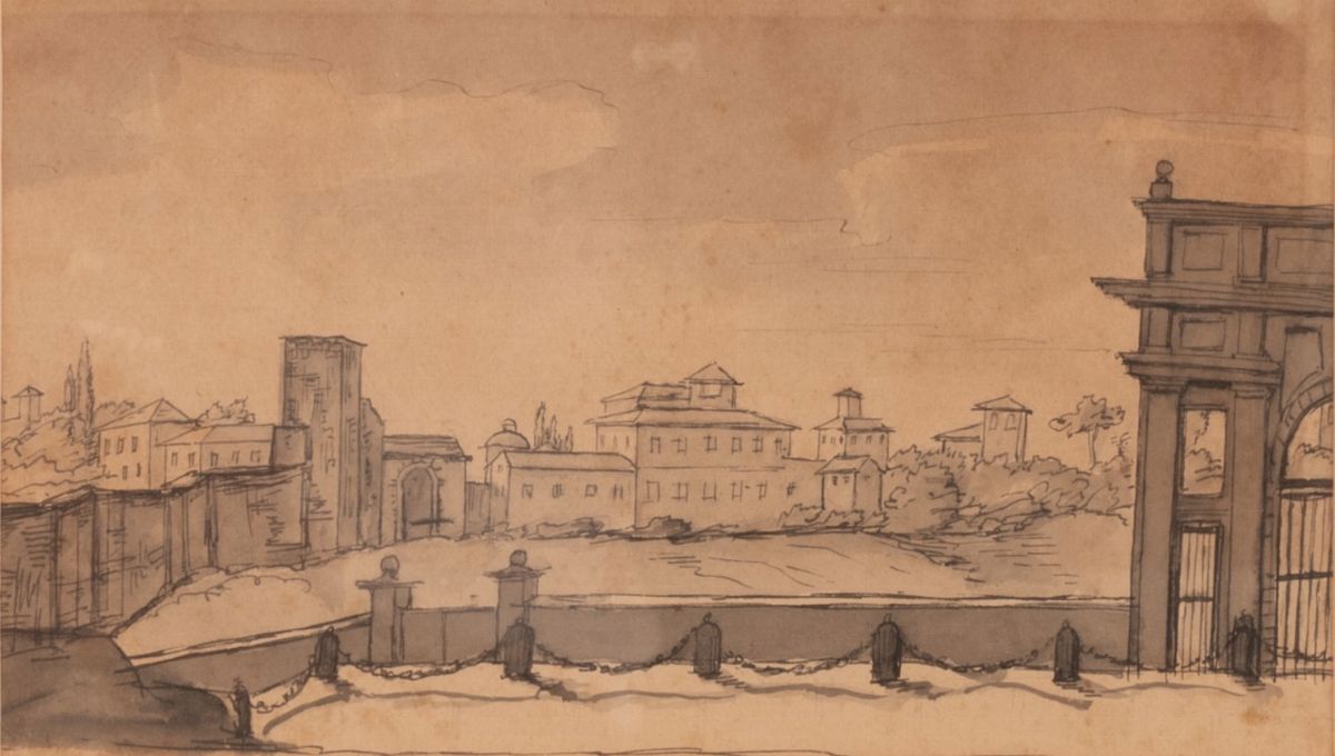 Lotto di 4 disegni raffiguranti vedute di Roma