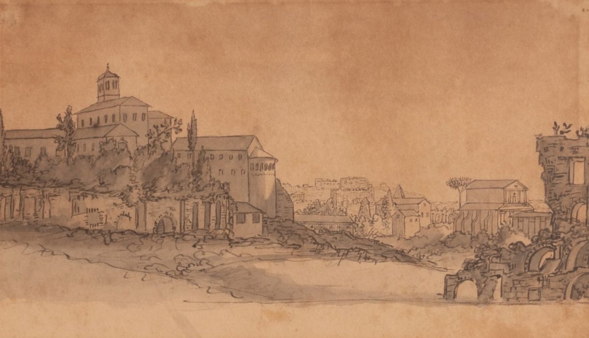 Lotto di 4 disegni raffiguranti vedute di Roma