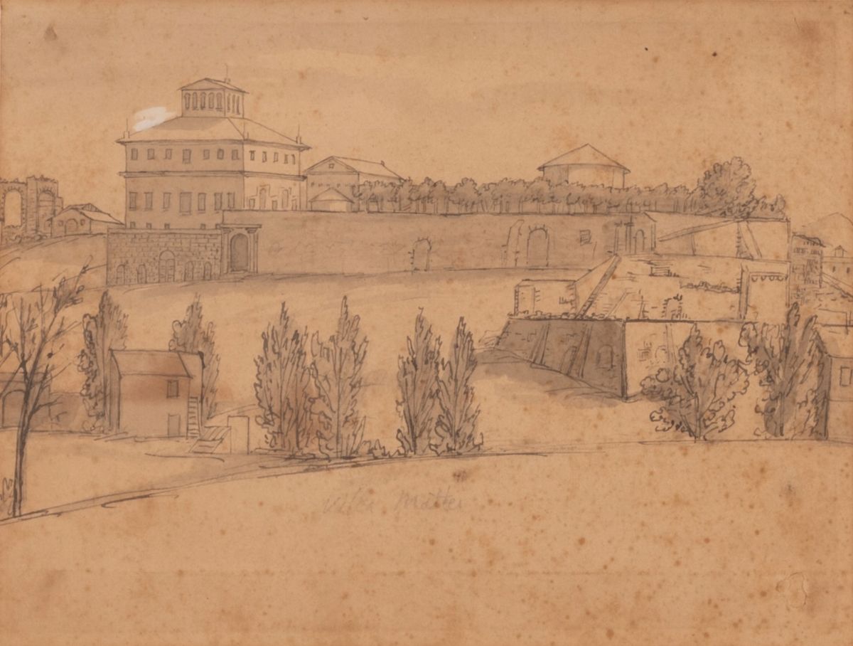 Lotto di 4 disegni raffiguranti vedute di Roma