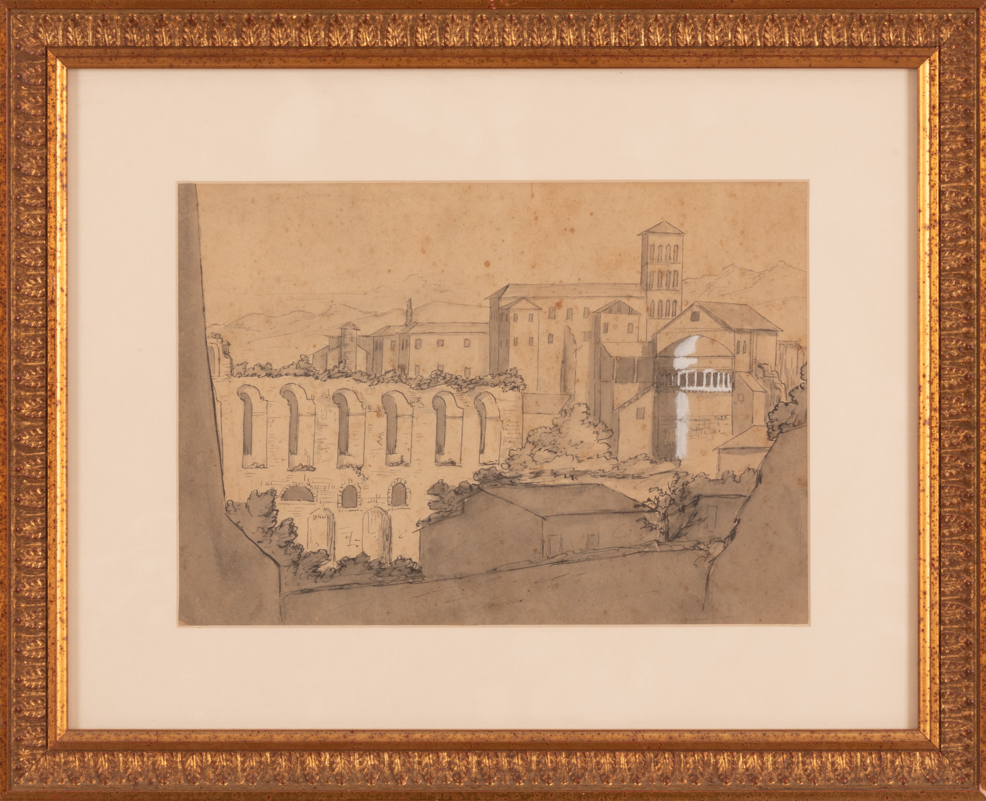 Lotto di due disegni raffiguranti vedute di Roma