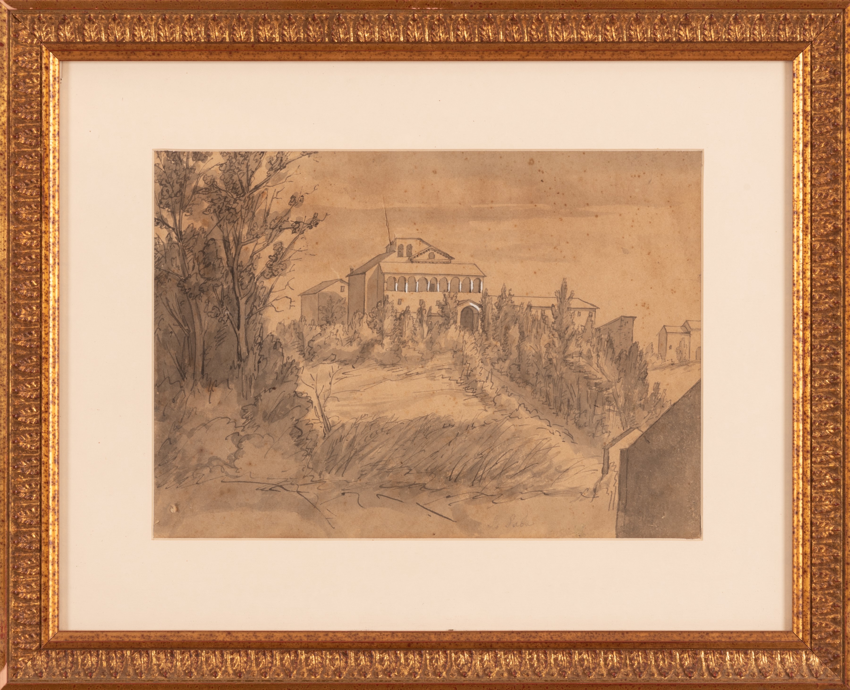 Lotto di due disegni raffiguranti vedute di Roma