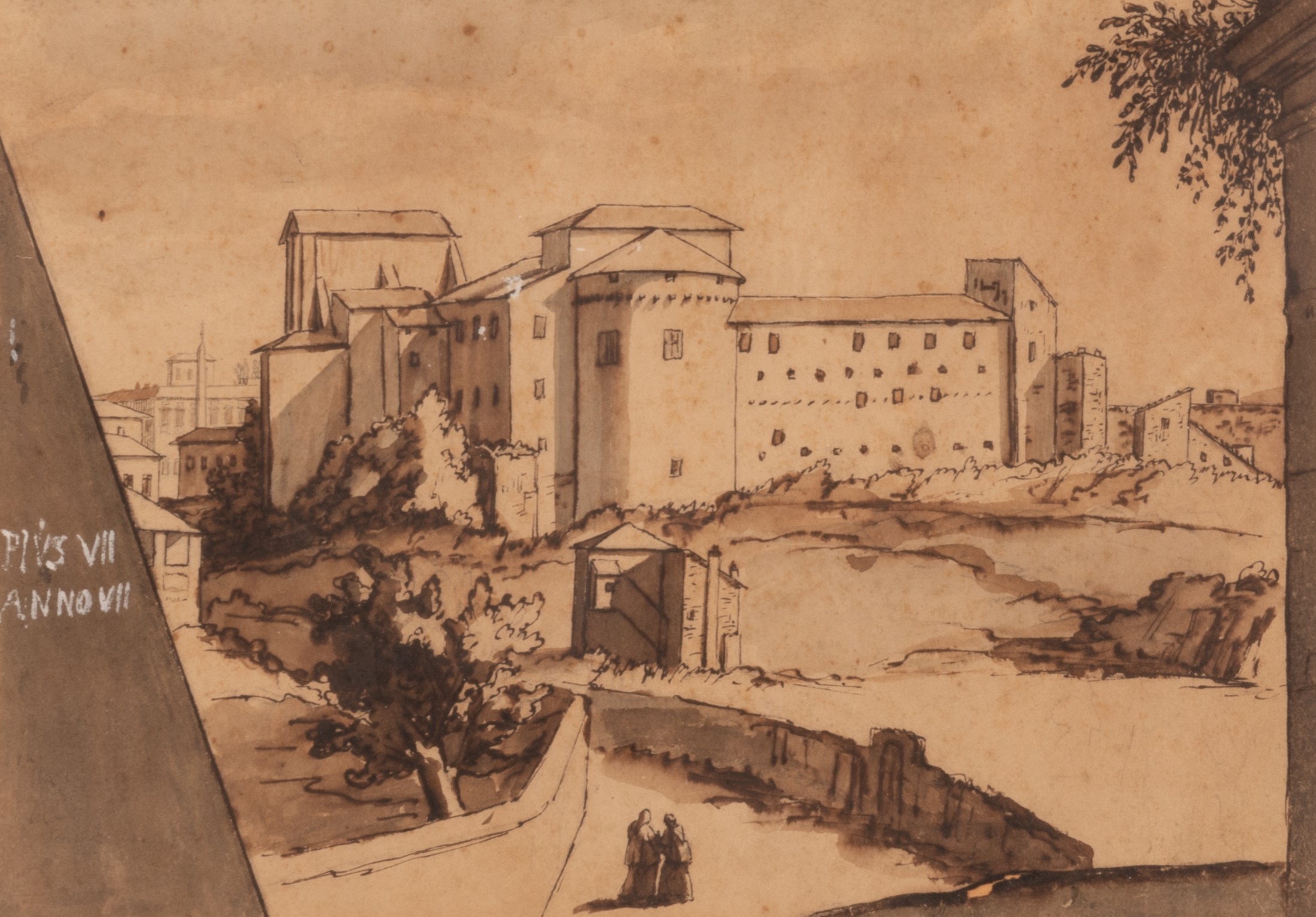 Lotto di Due Disegni Raffiguranti Vedute di Roma