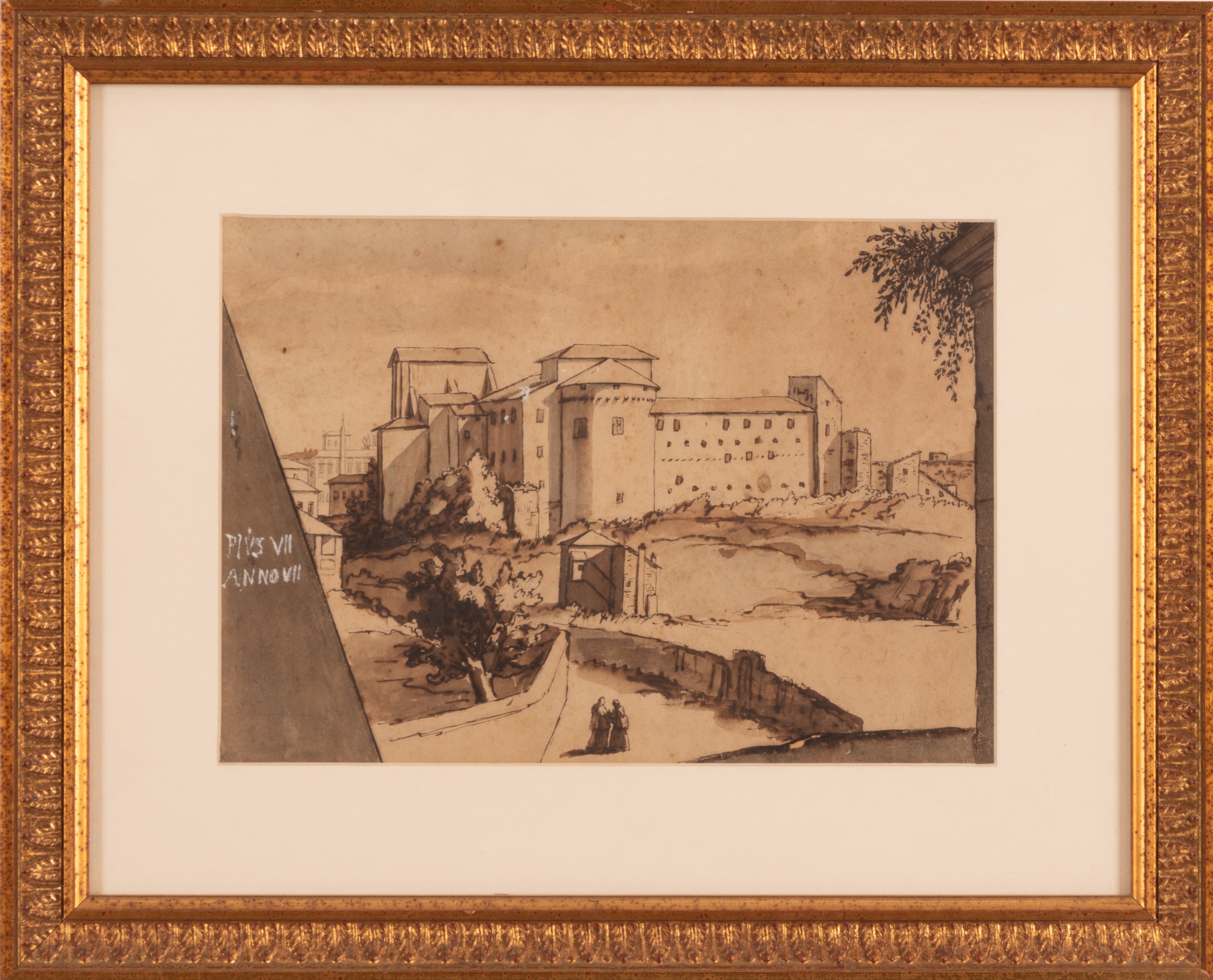 Lotto di Due Disegni Raffiguranti Vedute di Roma