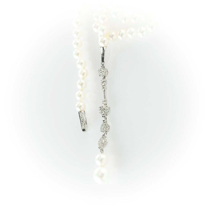 Collier in Perle Recarlo con Pendente in Diamanti e Perle a Gradazione.