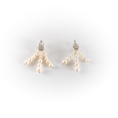 Orecchini Chandelier Recarlo con 3 Fili di Perle a Gradazione Crescente alla Base di una Struttur...