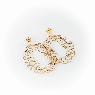 Orecchini Fantasia a Filo Gismondi in Oro Rosa con Piccoli Diamanti Taglio Brillante