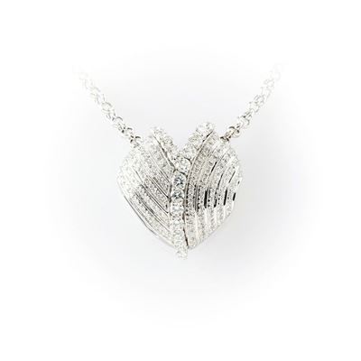 Collana in Oro Bianco Recarlo con Ciondolo Passante su Catenina Rouleaux a Forma di Cuore Compost...