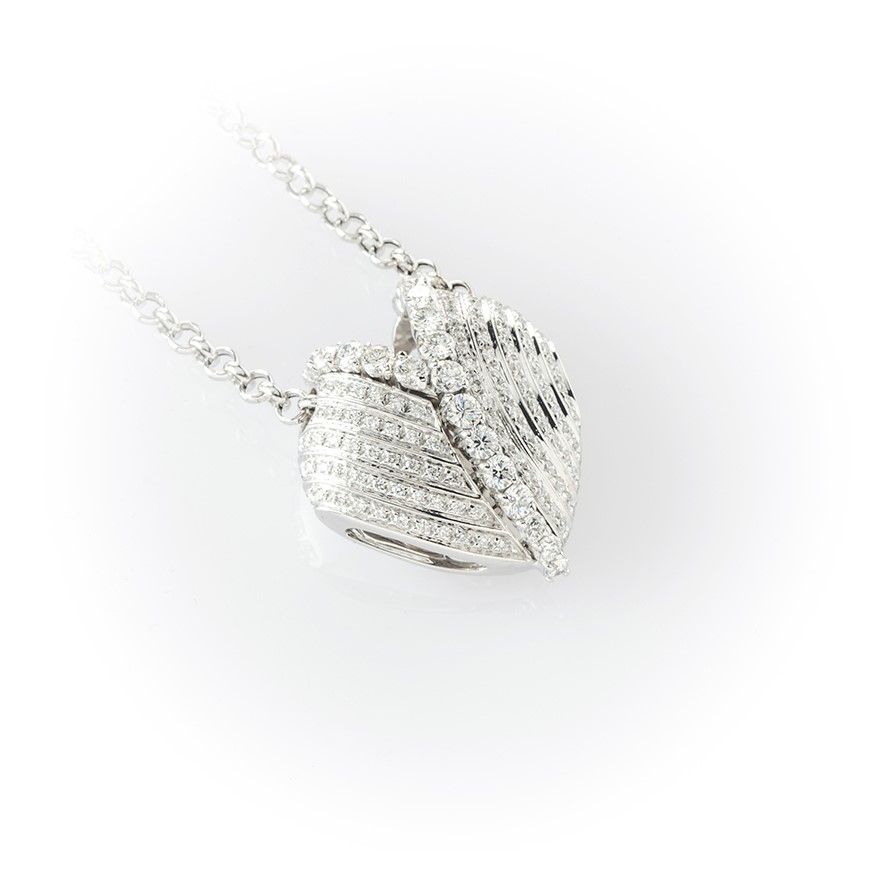 Collana in Oro Bianco Recarlo con Ciondolo Passante su Catenina Rouleaux a Forma di Cuore Compost...