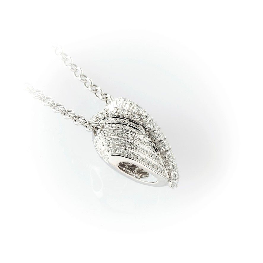 Collana in Oro Bianco Recarlo con Ciondolo Passante su Catenina Rouleaux a Forma di Cuore Compost...