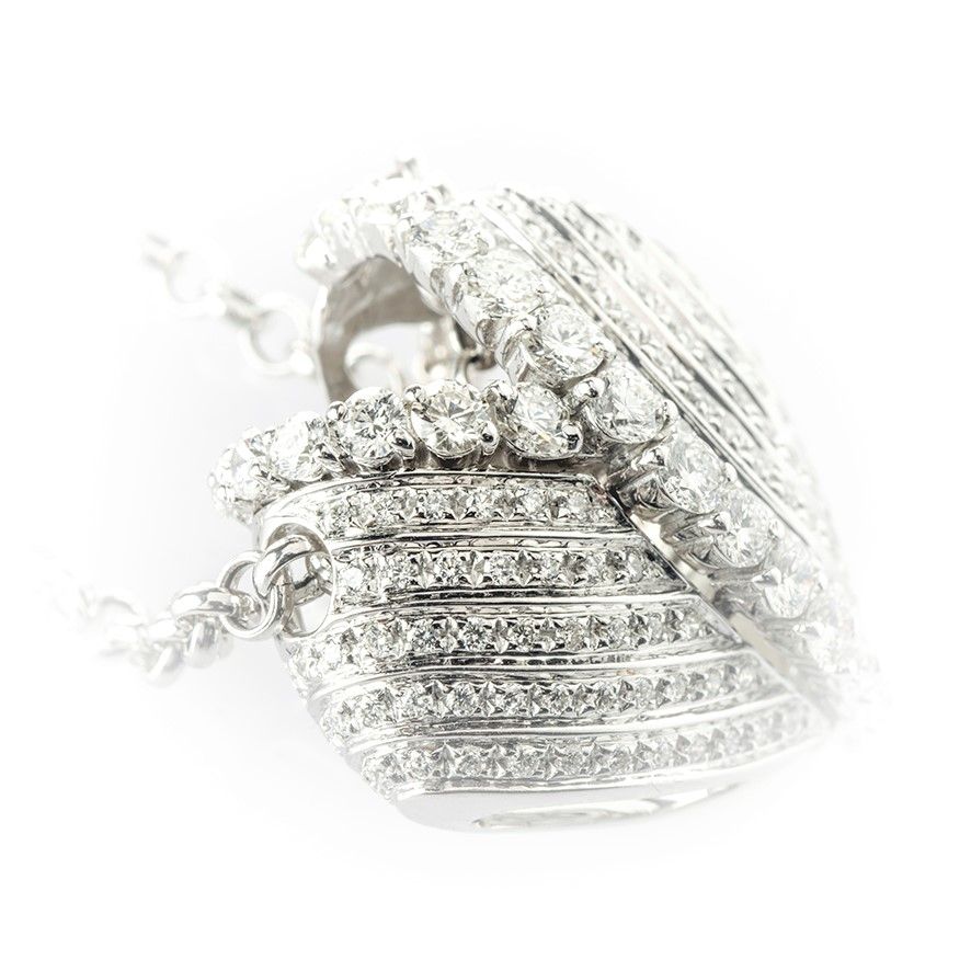 Collana in Oro Bianco Recarlo con Ciondolo Passante su Catenina Rouleaux a Forma di Cuore Compost...