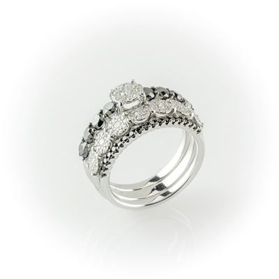 Anello Recarlo Realizzato in Oro Bianco con 3 File di Pietre Unite in Unica Fantasia Composta da ...