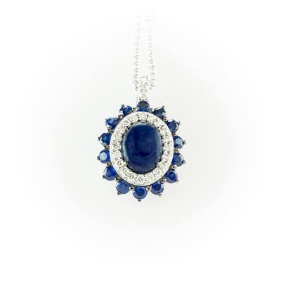 Girocollo Recarlo in Oro Bianco con Cabochon di Zaffiri, Diamanti Bianchi Taglio Brillante e Cont...