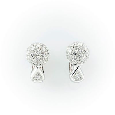Orecchini Boccole Recarlo in Oro Bianco con Pavè di Diamanti Bianchi Taglio Brillante