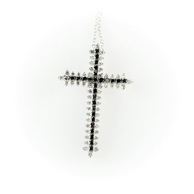 Collier Salvini con Ciondolo a Croce con Diamanti Bianchi Taglio Brillante e Diamanti Neri Taglio...