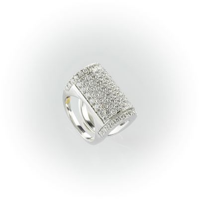 Anello Bauletto in Oro Bianco con Pavè di Diamanti Bianchi Taglio Brillante