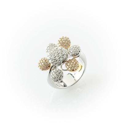 Anello Fantasia Recarlo in Oro Bianco e Rosa Costituito da Elementi Rotondi in Pavè di Diamanti c...