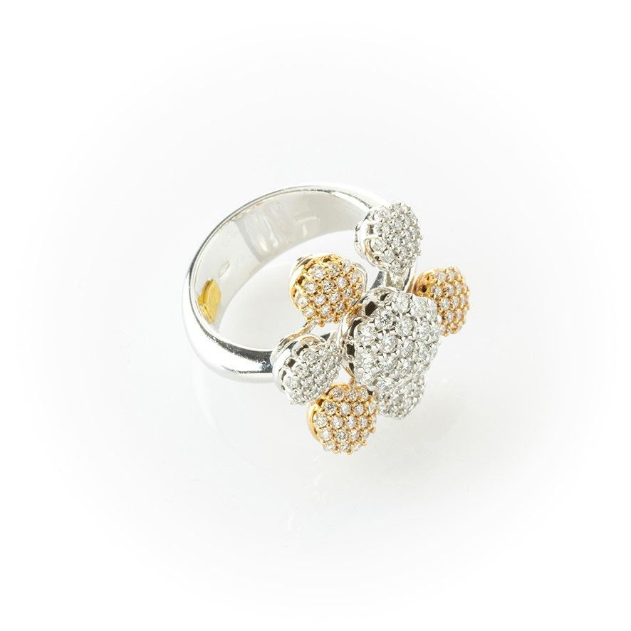 Anello Fantasia Recarlo in Oro Bianco e Rosa Costituito da Elementi Rotondi in Pavè di Diamanti c...