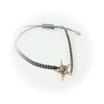 Bracciale in Cordino Nero Gismondi con Stella Marina Impreziosita da Pavè di Diamanti Neri e Diam...
