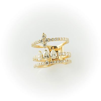 Anello a Fascia Gismondi in Oro Rosa e Diamanti Bianchi Taglio Brillante e Goccia
