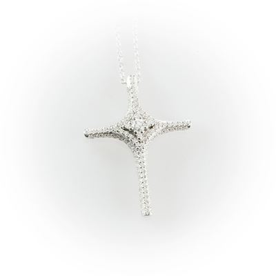 Collier Salvini con Ciondolo a Croce Composta da Diamante Centrale e Diamanti di Contorno Taglio ...
