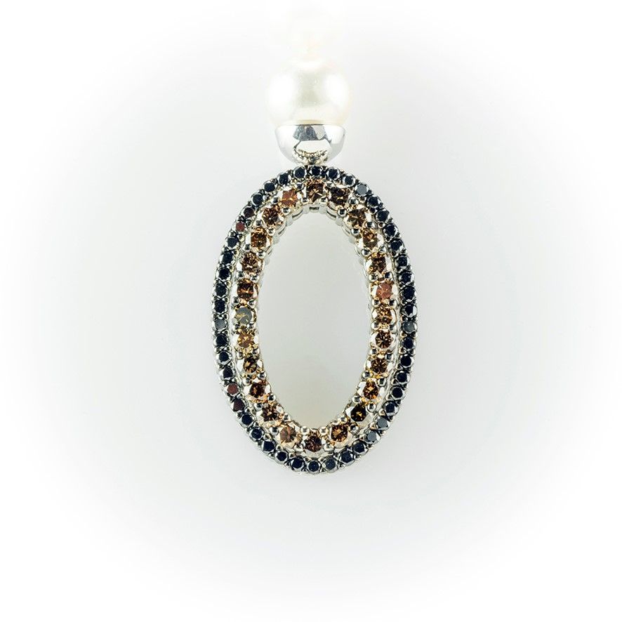 Collana di Perle Coltivate Giapponesi e Fermezza in Oro Bianco con Diamanti Brown e Neri