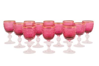 Servizio i 12 Bicchieri in Vetro Rosa Bordati Oro