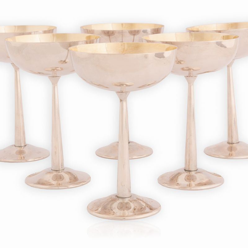 6 Coppe da Champagne in Silver con Doratura Interna Vermeil