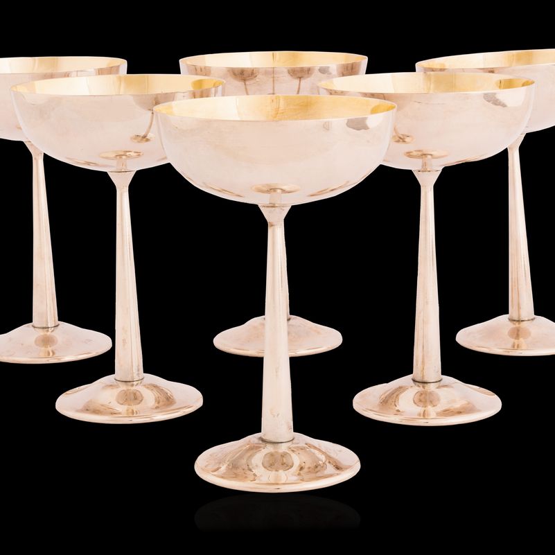6 Coppe da Champagne in Silver con Doratura Interna Vermeil