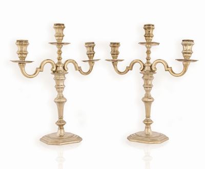 Coppia di Candelieri a 3 Fiamme in Argento 800/000