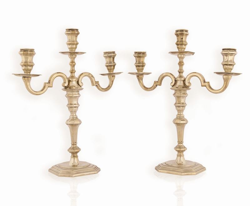 Coppia di Candelieri a 3 Fiamme in Argento 800/000