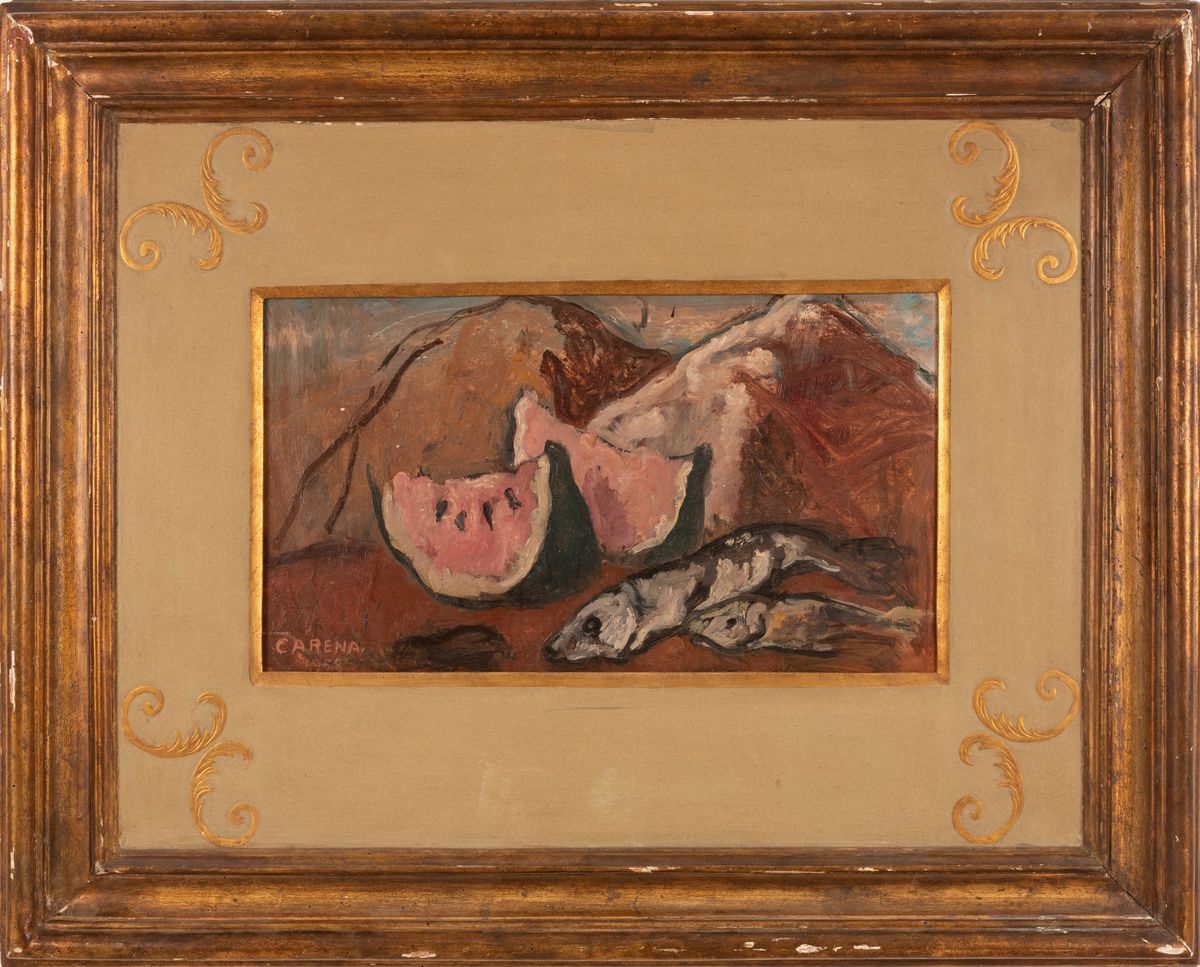 Felice Carena - Natura Morta con Cocomero e Pesci