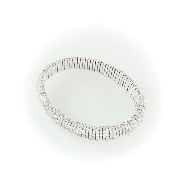 Gismondi elastic mesh bracelet in white gold and brilliant-cut white diamonds