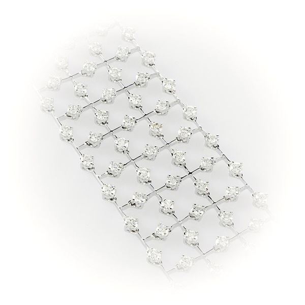 Soft band bracelet in white gold and brilliant-cut white diamonds made by fine Valencian craft