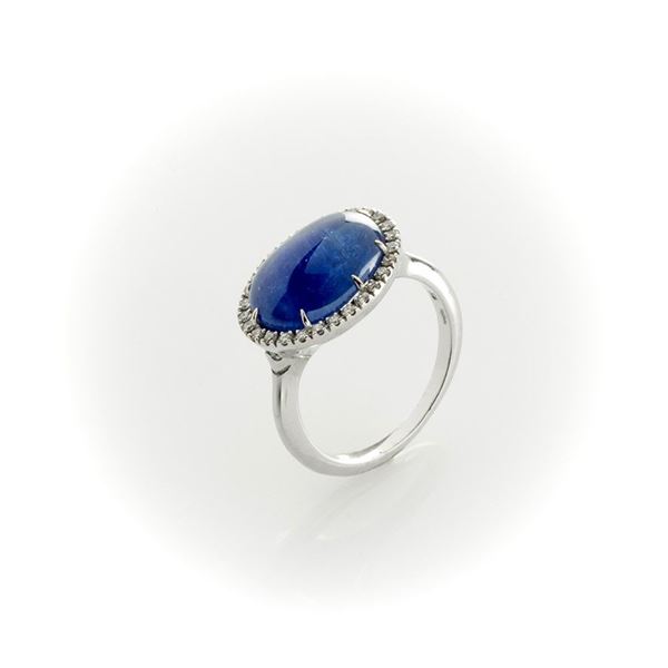 Crivelli ring in white gold with oval cabochons of blue sapphire and brilliant-cut white diamonds