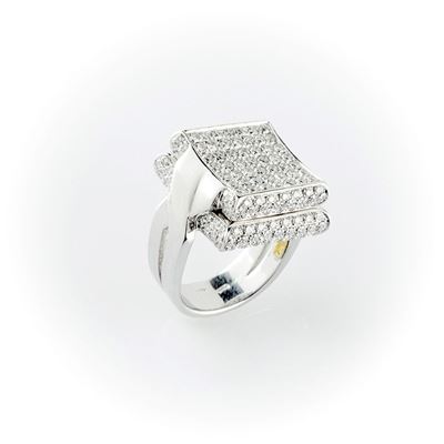 Anello a Doppio Cuscino di Pavè di Diamanti Bianchi Taglio Brillante