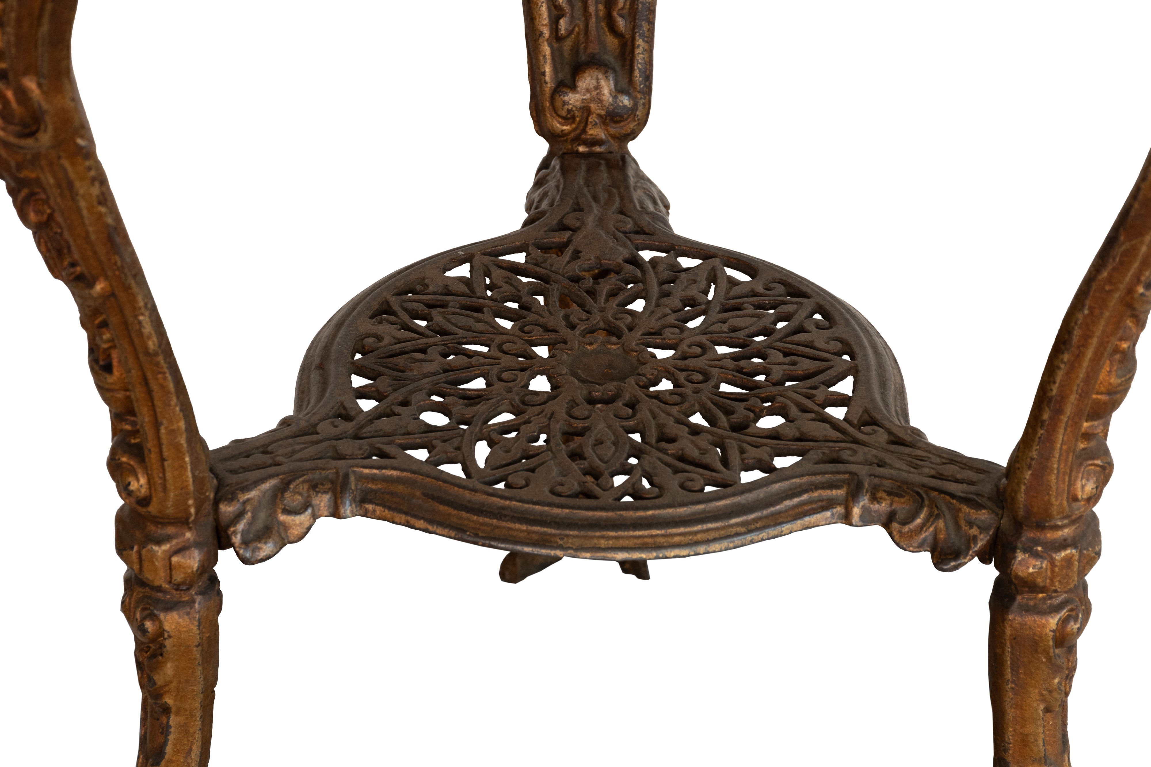 Tavolino in ghisa dorata con piano in legno. Inghilterra, fine del XIX secolo