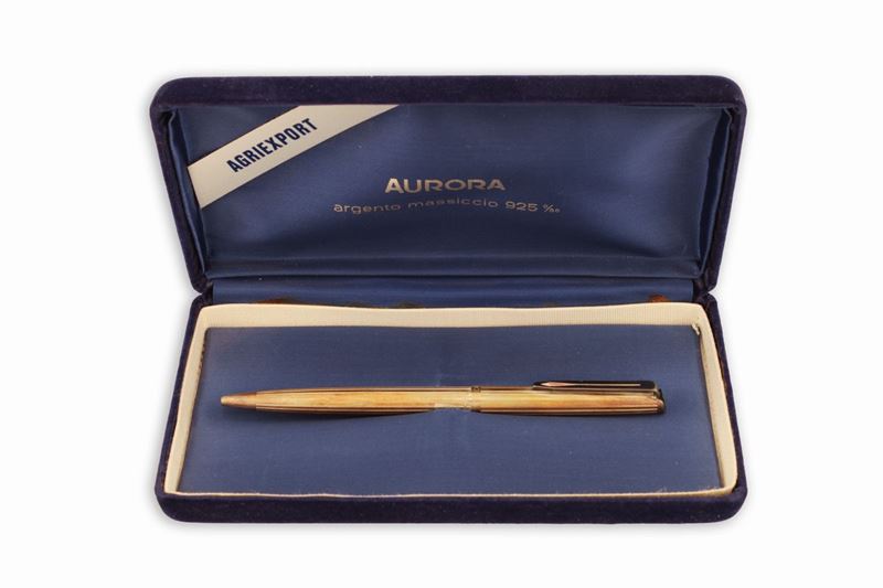 Penna a Sfera in Argento Massiccio 925 Aurora in Scatola di Velluto Blu
