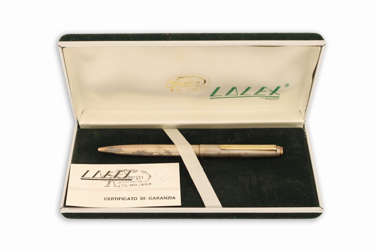 Penna a Sfera in Argento 925925 Lalex - Napoli in Scatola di Velluto Verde