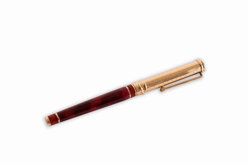 Penna Stilografica in Oro Giallo 18 Kt e Smalto Firmata "la Nouvelle Bague"
