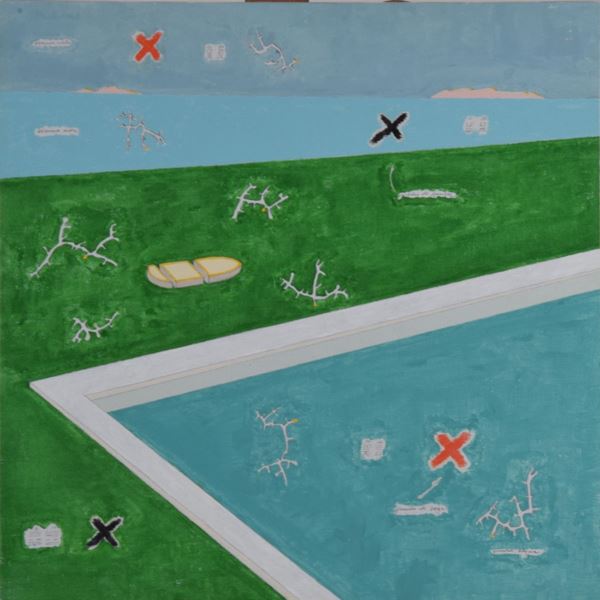 Gianfranco Baruchello : Spiaggia Verde  (1988)  - Olio su tela - Asta Arte Moderna e Contemporanea - Gliubich Casa d'Aste