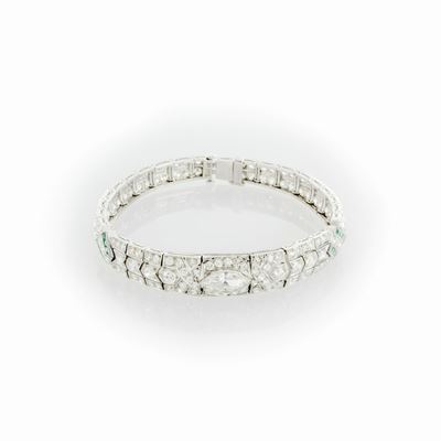 Bracciale in Oro Bianco Diamanti Taglio Brillante e Smeraldi