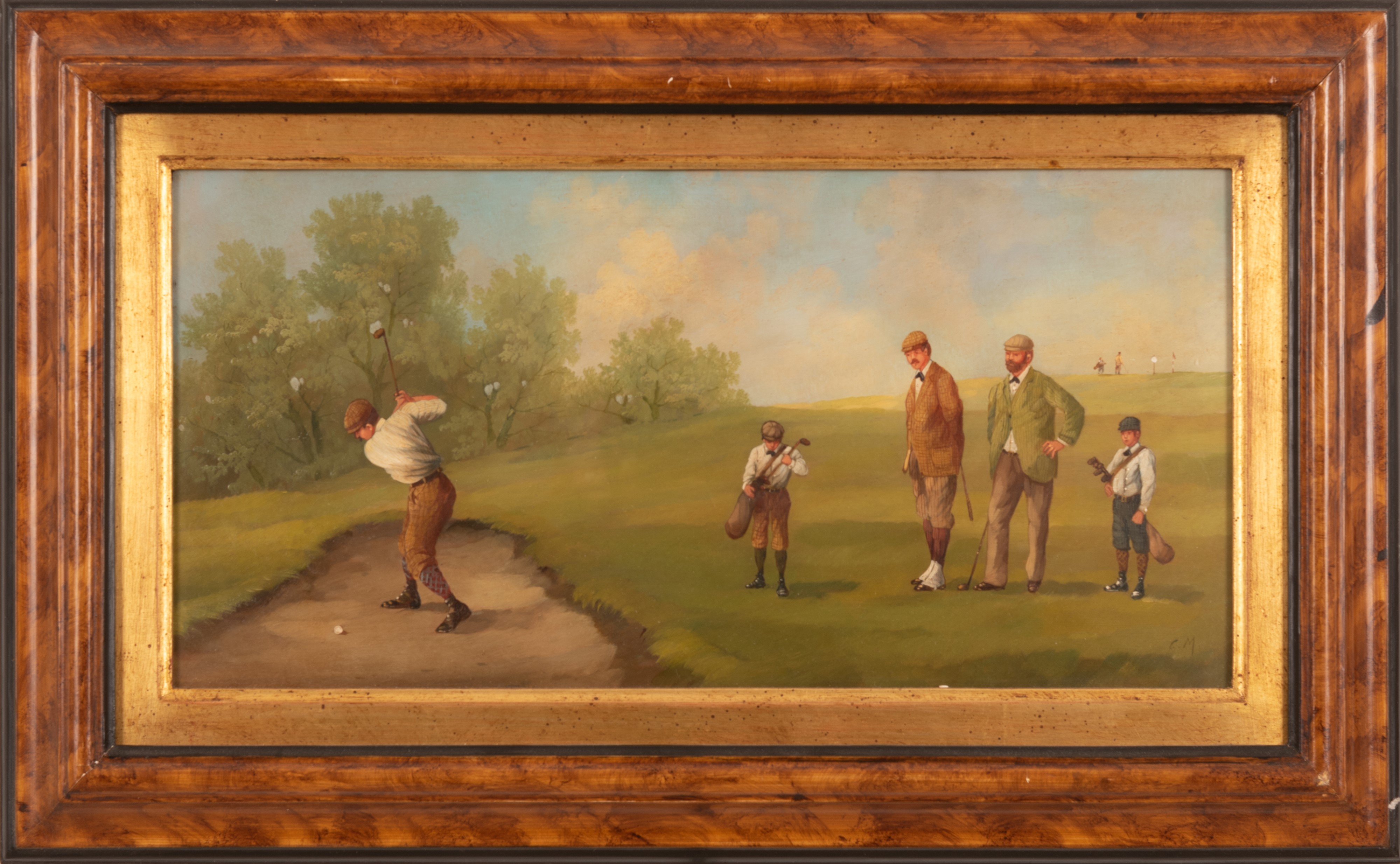 Lotto di Sei Dipinti Giocatori di Golf e di Tennis Firmati in Basso "C.M."