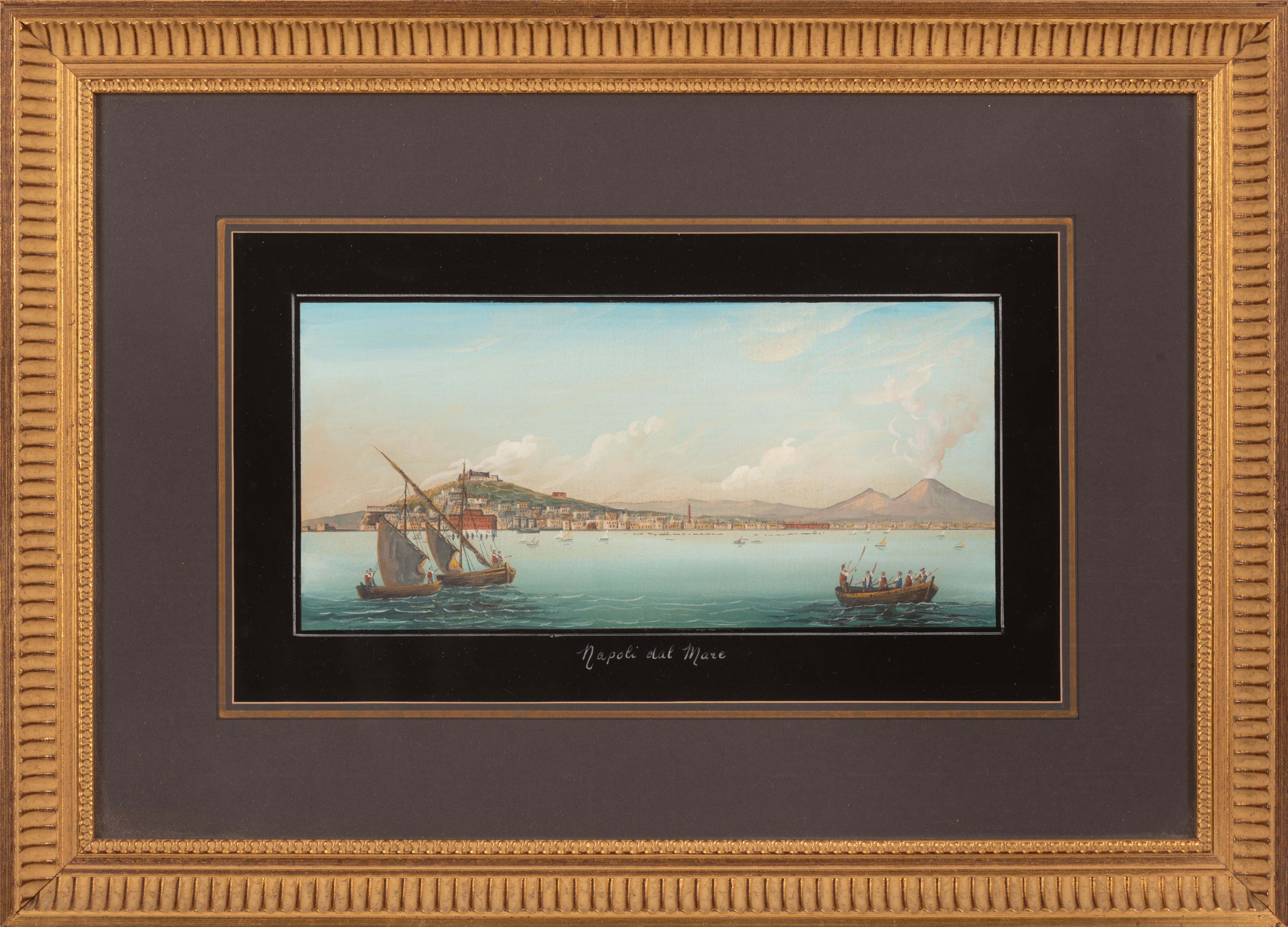 Coppia di Gouaches Raffiguranti il Porto di Napoli e Napoli al Mare