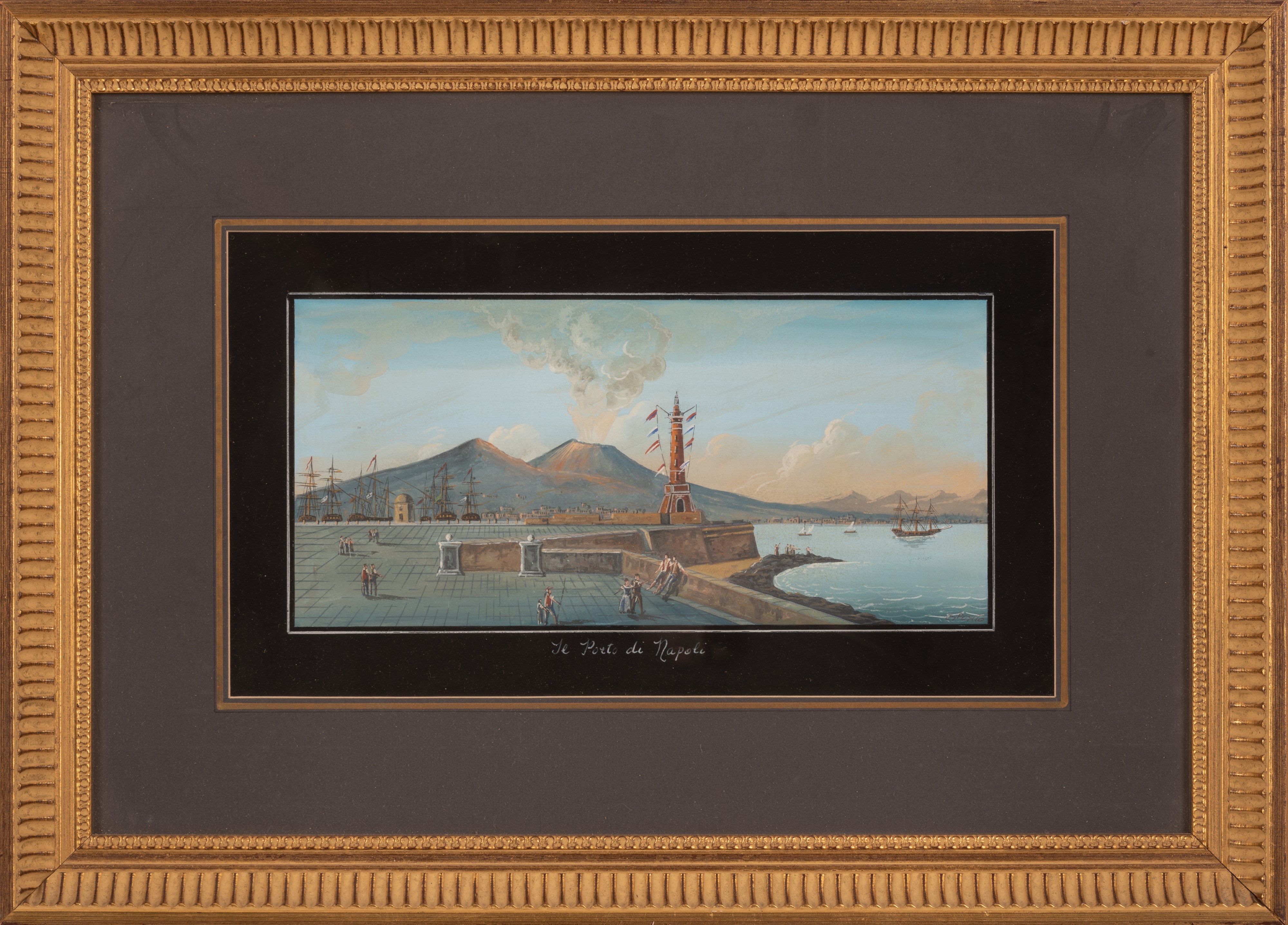 Coppia di Gouaches Raffiguranti il Porto di Napoli e Napoli al Mare