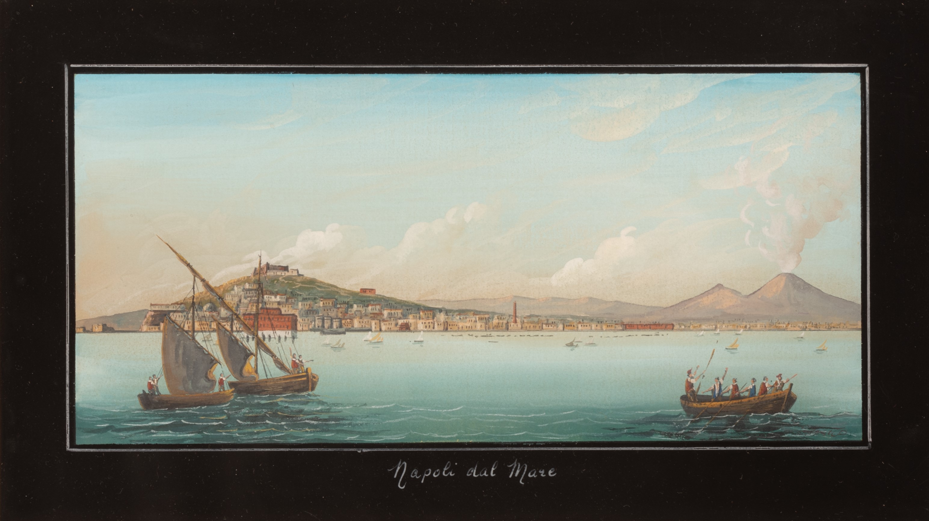 Coppia di Gouaches Raffiguranti il Porto di Napoli e Napoli al Mare