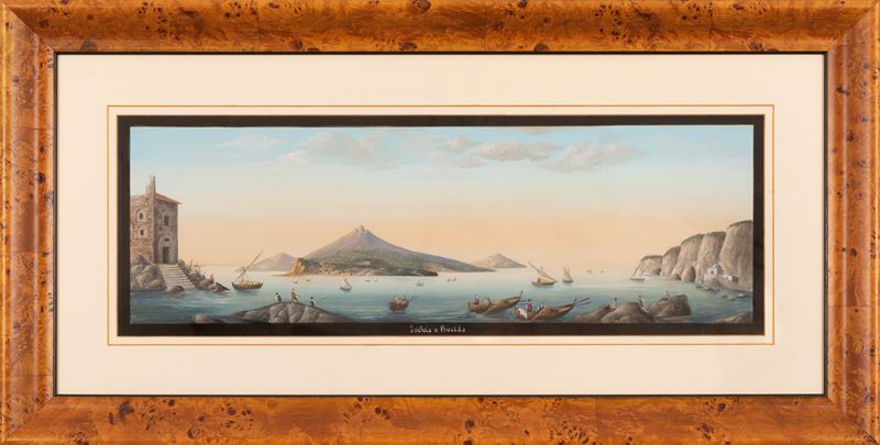Gouache Raffigurante Ischia e Procida