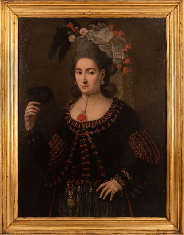 Pittore marchigiano del XVIII secolo - Ritratto di gentildonna con maschera