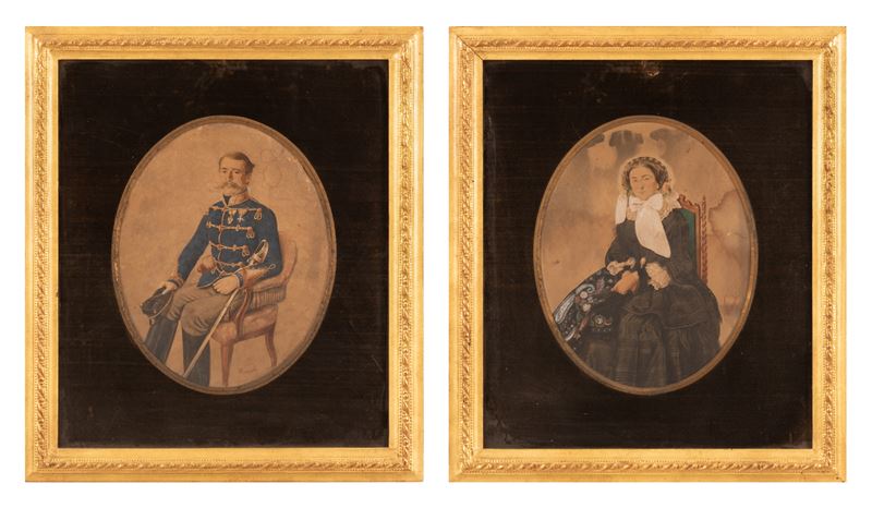 coppia di ritratti "Ufficiale e Gentildonna"